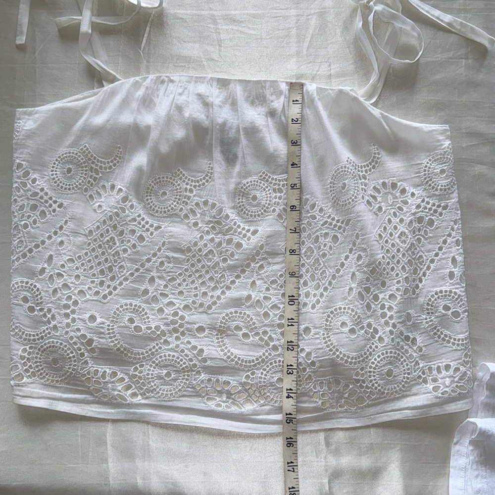 HD in Paris White Anthropologie Embroidery Lace Cami Top Cotton & Silk Ties LRG - Picture 5 of 13
